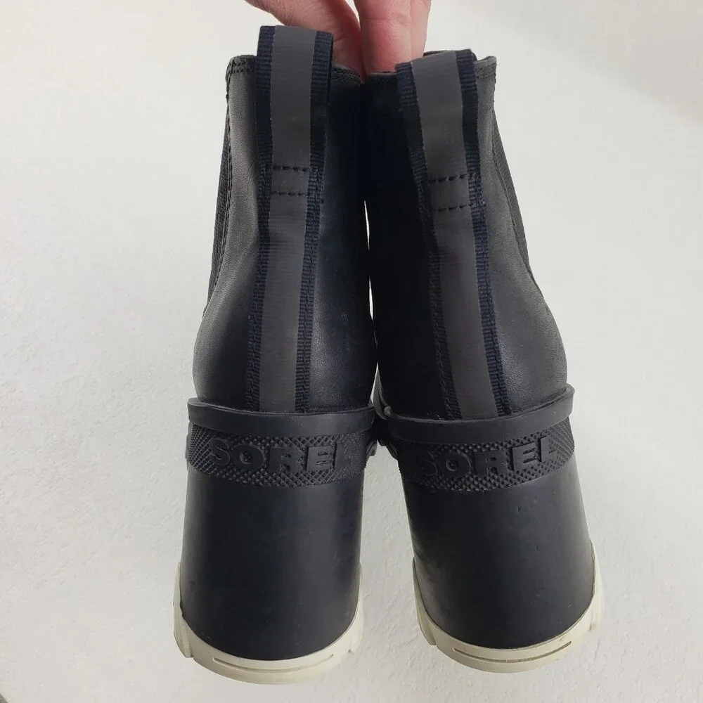 Sorel Brex Chelsea Ankle Boot Womens 8 Black Leather Pull On Waterproof Block - Picture 9 of 13